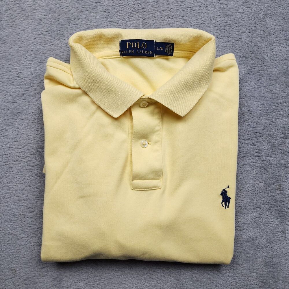 Polo Ralph Lauren Mens L Yellow Polo Shirt 100% Cotton Classic Pony Logo Casual